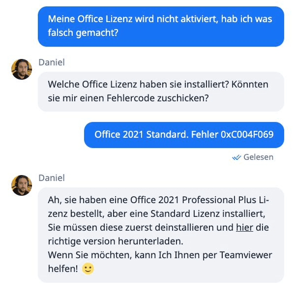 Exemplu de chat de suport Keywi